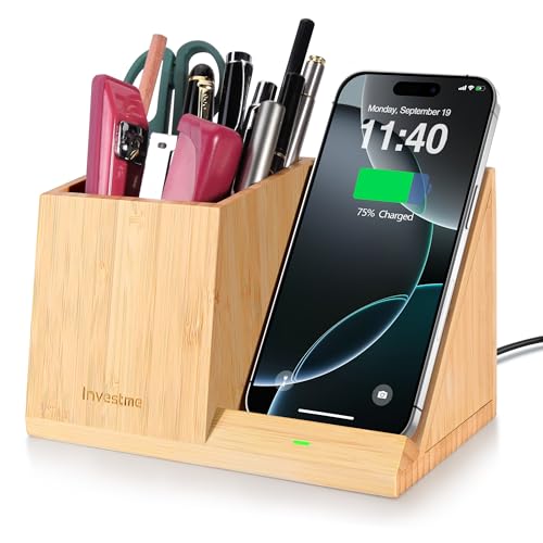 3-in-1 Bamboo Wireless Charger with Desk Organizer