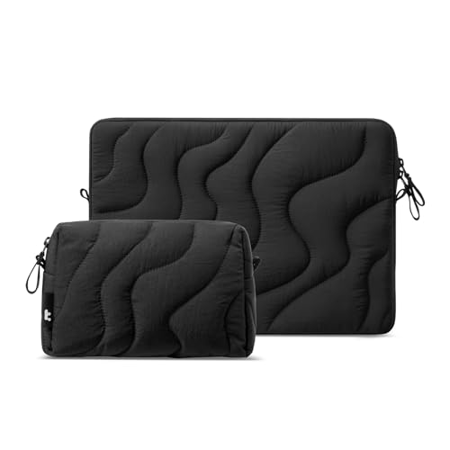 tomtoc 360 Protective Puffy Laptop Sleeve Kit for 14-inch MacBook Pro M4/M3/M2/M1 Pro/Max A3112 A3401 A3185 A2992 A2918, Quilted Soft Puffer Computer Bag with Tech Pouch for 13.8" Surface Laptop 7