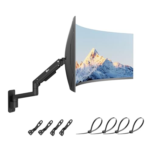 WALI Monitor Wall Mount for 17-49 Inch Ultrawide Screens, Heavy Duty Single Monitors Mount Holds 44 lbs, Full Adjustable Gas Spring Wall Mount Monitor Arm, 75x75/100x100mm VESA (GSWM001XL-P), Black