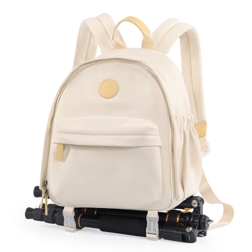 Cwatcun Camera Backpack Bag Small for Women,Fashion DSLR Camera Bag Cute with Tripod Strap and Removable Padded Dividers Lightweight Photograhy Case for Canon/Nikon/Sony Cameras, Off-White