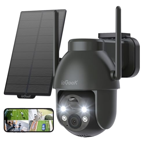 ieGeek Solar Camera Outdoor Wireless, 2K WiFi Outside Cameras for Home Security, Battery Powered 3MP Surveillance Cam with 360 PTZ Color Night Vision, PIR Motion Detection Sensor, Siren, 2-Way Audio