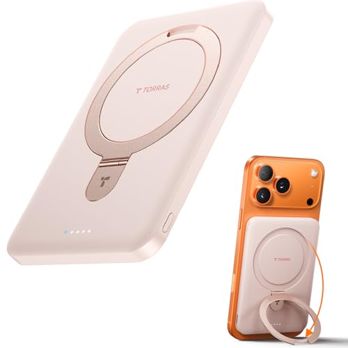 TORRAS 0.45" Slim Magnetic Portable Charger Power Bank for iPhone 5000 mAh 22.5W PD Fast Charging Wireless Battery Pack O Stand Compatible with Magsafe, i Phone 16 Pro Max, Pro,15,14,13,12, Rose Gold