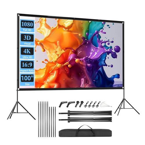 Outdoor Projector Screen with Stand, SCREENMAX 100 inch Foldable Projector Screens with Portable Carry Bag, 16:9 4k HD Rear Front Wrinkle-Free Projection Screen for Movie Night and Indoor Home Theater