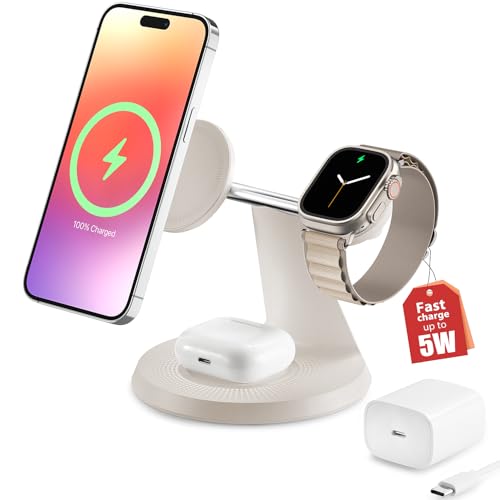3 in 1 Wireless Charging Station for Apple Device: Fast Charging Station for iPhone and Watch with MagSafe, Stable Charger Stand for iPhone 12-16 & iWatch & AirPods