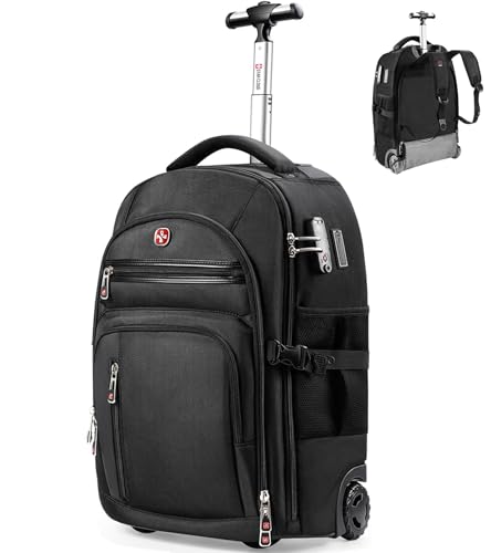 Rolling Backpack with Wheels, USB & Type-C Charging Ports, 21x14x9, Water-Resistant, 17.3" Laptop Compartment, EVA Material, Built-In Customs Lock  Wheeled Business Backpack for Travel, Work, College