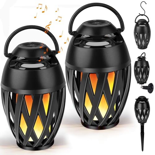 Outdoor Bluetooth Speaker Gifts for Men,Him with LED Flame Effect,Unique Gifts for Men Him Dad,IPX5 Waterproof Portable Tiki Torch Atmosphere Decoration for Party|Patio|Garden with Stake&Hook&Pole