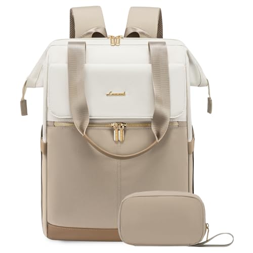 LOVEVOOK 17.3 Inch Laptop Backpack for Women, Large Capacity Travel Backpack with Organizer Bag, Waterproof Carry on Backpack Purse Work Bag with USB Port for Teacher Nurse, Beige-Khaki