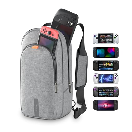 Syntech Carrying Case Compatible with Steam Deck OLED/ROG Ally X/Legion Go S, Sling Bag for Nintendo Switch 2/PS Portal, Portable Travel Bag for Consoles & Accessories with Large Storage Space, Gray