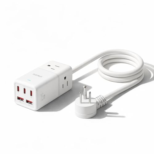 NENJI 75W GaN USB-C Super Fast Charging Station, 8-in-1 Power Strip with 5 USB & 3 AC Ports, Smart Charging, Fast PD Charger for iPhone, Samsung, iPad, MacBook  Desktop & Travel-Friendly  White