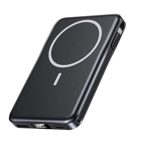 Magnetic Portable Charger, 10000mAh Power Bank, 5 in 1 Portable Charger with Built in Cable, 20W Fast Charging for Magsafe Battery Pack Compatible with iPhone