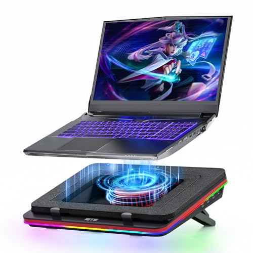 Supercharged Laptop Cooling pad with Continuously Variable Speed turbofan,Seal Foam for Rapid Cooling 13-19inch Gaming Laptop,Air Filtration,RGB and USB Hub,Powerful Laptop Cooler
