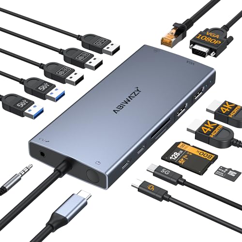 ABIWAZY USB C Hub Ethernet for MacBook Pro/Air, 10 in 1 USB C Multiport Adapter with 4K HDMI, Ethernet Gigabit, 100W PD, USB-C Data Port and SD/TF Slot for Dell XPS, iMac, iPad Pro, Galaxy (Black)