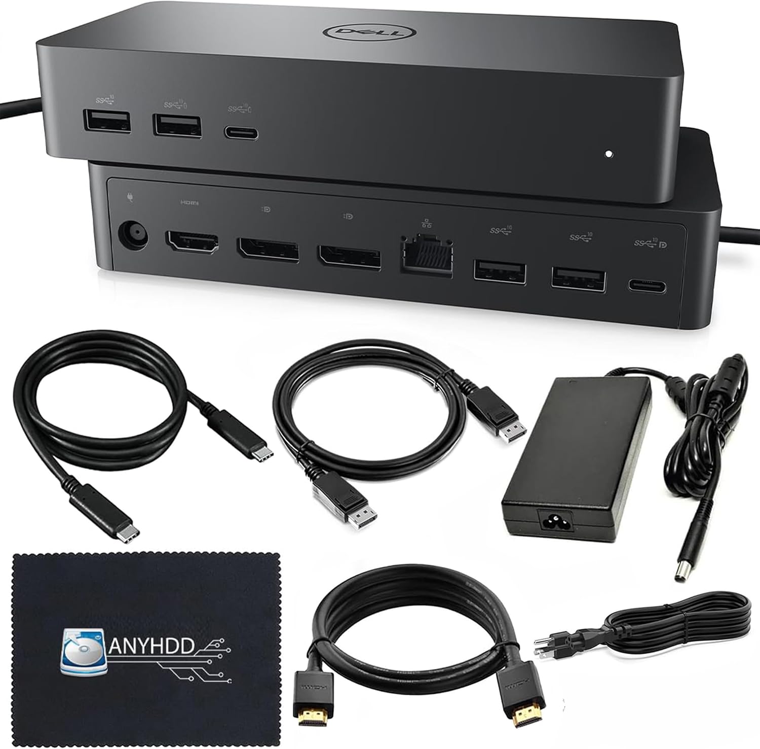UD22 Dell Docking Station Dual Monitor Bundle - USB-C/USB-A Universal Dell Dock for Laptops with 130W Adapter, HDMI, DisplayPort, USB-C Cables - Supports Dual/Triple/4 Monitors & 4K Display
