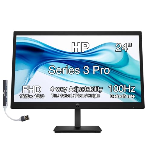 HP Series 5 524sa Monitor with Speakers (Replaces M24fwa) 24" 100Hz IPS FHD 99% sRGB 300 Nits Display, Adjustable Tilt, Flicker-Free, Anti-Glare, White/Silver w/DKZ USB Port Expander