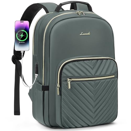 LOVEVOOK Laptop Backpack for Women 15.6 inch,Cute Womens Travel Backpack Purse,Professional Laptop Computer Bag,Waterproof Work Business College Teacher Bag Carry on Backpack with USB Port,Grass Green