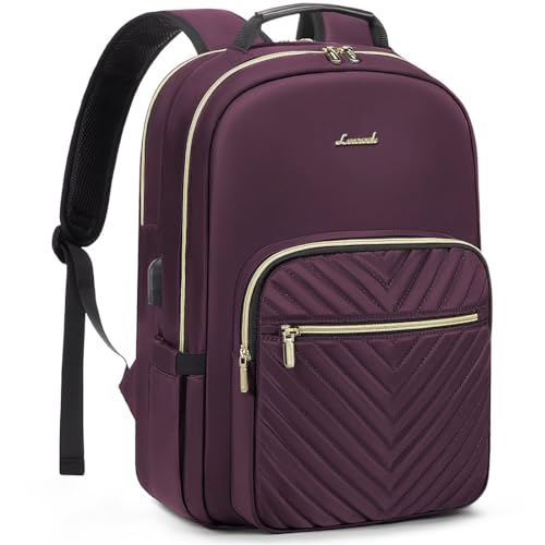 LOVEVOOK Laptop Backpack for Women 17.3 inch,Cute Womens Travel Backpack Purse,Professional Laptop Computer Bag,Waterproof Work Business College Teacher Bag Carry on Backpack with USB Port,Deep Purple
