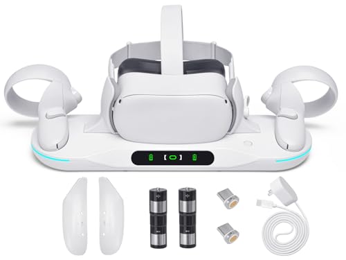 Charging Dock for Meta Quest 2, Auto-Clamping VR Charging Station with 2 Rechargeable Batteries and USB-C Charger and Cable