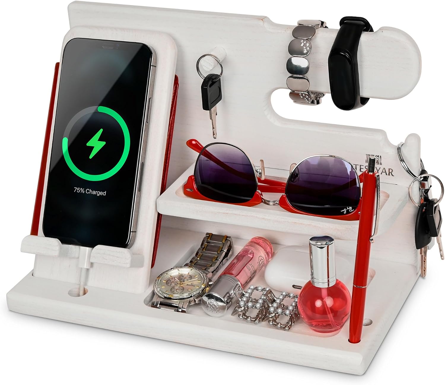 TESLYAR Wood Phone Docking Station (White)