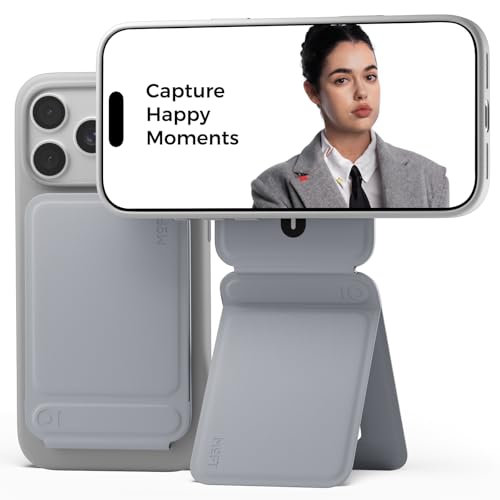 MOFT Phone Tripod Stand Selfie Stick for iPhone, Multi-Angles iPhone Stand, Lightweight & Portable Phone Holder, Strong Magnets, MOVAS Vegan Leather, Travel Essentials, Cement (Without Card Slot)