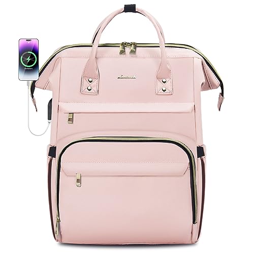 LOVEVOOK Laptop Backpack for Women,18 Inch Professional Womens Travel Backpack Purse Computer Laptop Bag Nurse Teacher Backpack,Waterproof College Work Bags Carry on Back Pack with USB Port, Pink