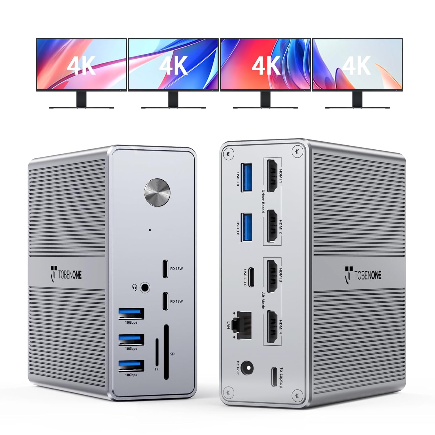 TobenONE DisplayLink Docking Station 4 Monitor