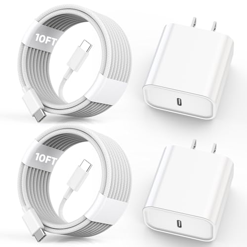 iPhone 16 15 Charger Fast Charging,2Pack 10FT Extra Long USB C to C Fast Charging Cord Woven Cable 20W USB C Charger Block for iPhone 16 Pro Max/16 Plus/iPhone 15/15 Pro Max/iPad Pro/Air/Mini/AirPods