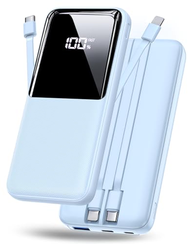 Portable Charger Power Bank - 20000mAh Fast Charging Portable Battery Pack with Built in USB-C(22.5W) and iOS(20W) Output Cables Compatible with iPhone Android Samsung Phone etc (1 Pack, Blue)