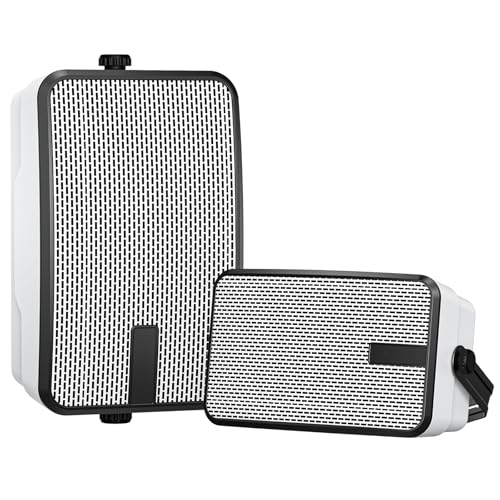 Outdoor Bluetooth Speakers 400w for Garage, Patio, Porch, Gazebo, Soffit, Entertainment Room. Wall Mount Speaker, Wireless Sync Up to 100 Speakers, IPX5 Waterproof (2 Pcs)
