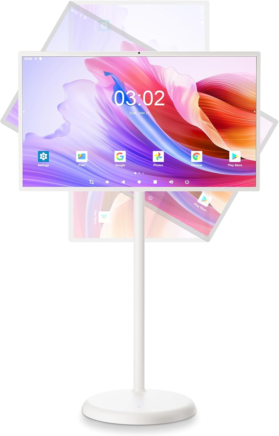 32-Inch Portable Touch Screen Monitor, 1080P Portable TV on Wheels with 13MP Integrated Camera, 6G RAM+128G Storage, Android OS, Built-in Battery(6-7H), Full Swivel Rotation, Voice Remote Control