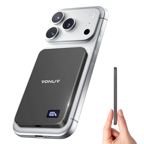 Magnetic Portable Charger 5000mAh, 15W Ultra Slim Wireless Portable Charger, Fast Charging for iPhone 16/15/14/13/12 Pro/Pro Max/Plus, Metal Shell, USB-C Cable to Charge Other Phones (Grey)