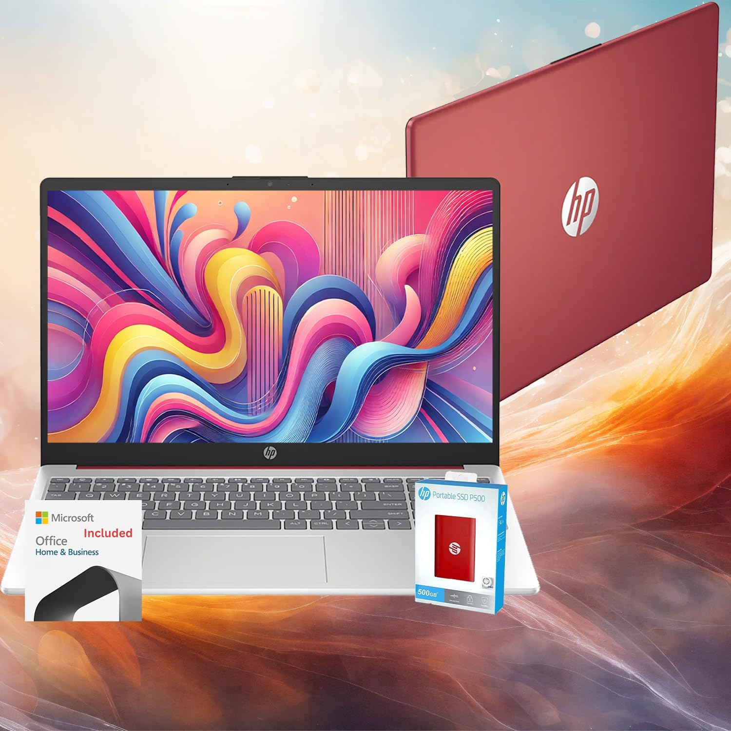 HP Go 15.6" Laptop with 12-Month Microsoft 365, 16GB RAM  1.6TB Storage (128GB OnBoard + withHP P500 512GB Portable SSD + 1TB OneDrive )  Intel Quad-core Processor  Fast Wi-Fi  Windows 11
