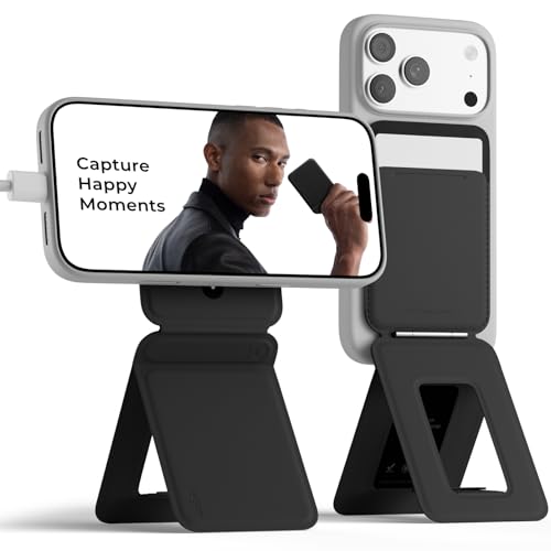 MOFT Phone Tripod Wallet for iPhone, Mulit-Angles, Lightweight & Portable Phone Stand, MOVAS Vegan Leather Magnetic Wallet, Strong Magnets, NFC Card Holder,Travel Essential, Jet Black (With Card Slot)