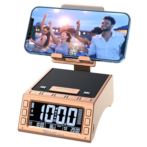 TechGlow Foldable Cellphone Stand with Bluetooth Speaker Charging Station Birthday Gifts for Men Women Mother Father Boy Girl Teens Cool Tech Gadgets-Rose Gold