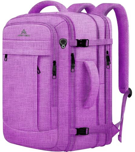 60L Carry On Backpack, Extra Large Laptop Backpack, Big Capacity Travel Backpack for Women, Expandable Water Resistant Bag Anti-Theft Business Daypack Fit 18 Inch Laptop with USB Port,Purple
