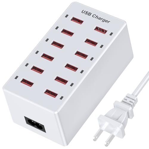 Cell Phone Wall Charger USB Charging Station for Multi 12 Ports Power Strip Charging Hub Smart Plug Charge Block Desk Device Dock for iPhone 15/14/13/iPad iPod Galaxy Watches Android Phones