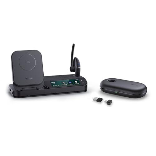 Yealink Bluetooth Headset Workstation, Office Wireless Headset with Mic, Speakerphone, Wireless Charging Pad, Charging Case, USB-C/A Dongle,Connect to Desk Phone, PC, Work with Teams Zoom