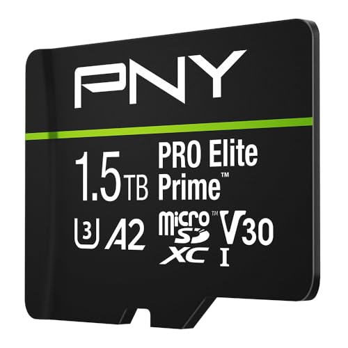 PNY 1.5TB PRO Elite Prime C10 U3 V30 A2 microSDXC Flash Memory Card Ultra-Fast Speeds, Read 200MB/s, Write 150MB/s, 4K UHD, Full HD, UHS-I