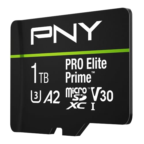 PNY 1TB PRO Elite Prime C10 U3 V30 A2 microSDXC Flash Memory Card Ultra-Fast Speeds, Read 200MB/s, Write 150MB/s, 4K UHD, Full HD, UHS-I
