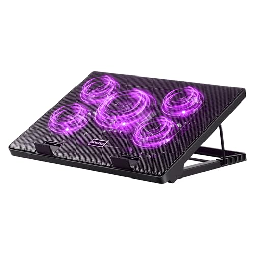 Kootek Laptop Cooling Pad, Laptop Cooler with 5 Quiet Fans for 12"-17" Computer PC Notebook Gaming Laptop Fan, Height Adjustable Laptop Cooling Stand Laptop Accessories (Purple)