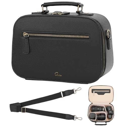 Camera Sling Bag, Waterproof PU Leather Crossbody Camere Bag for Photographers, Small Shockproof Case with Removable Dividers for DSLR/SLR/Mirrorless, 4L Black
