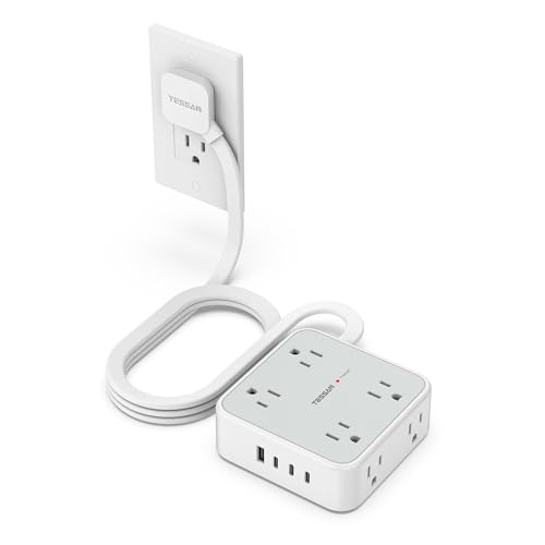Surge Protector Power Strip, TESSAN 5 FT Extension Cord with Multiple Outlets Flat Plug, 4 USB (3 USB C) and 8 AC Outlets, 900J Protection, Wall Mount Charging Station for Home Office Supplies