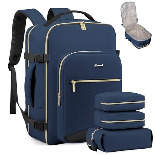 LOVEVOOK Carry on Travel Backpack, 40L Waterproof Large 17inch Laptop Luggage Daypack as Personal Item Flight Approved, Business Weekender Overnight with 3 Packing Cubes, Blue green-Black