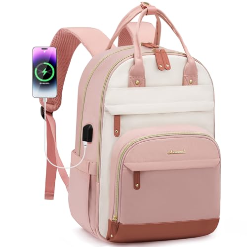 LOVEVOOK Backpack for Women,Laptop Backpack Women,Fits 15.6 Inch Laptop Bag,School Backpacks,Fashion Travel Work Anti-theft Bag,Waterproof Business Computer College Backpack Purse,Pink-Beige
