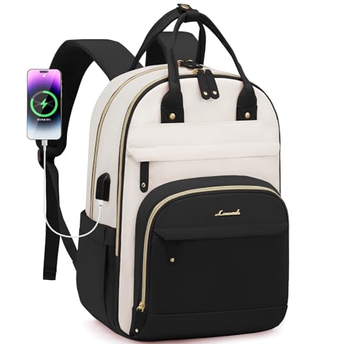 LOVEVOOK Backpack for Women,Laptop Backpack Women,Fits 15.6 Inch Laptop Bag,School Backpacks,Fashion Travel Work Anti-theft Bag,Waterproof Business Computer College Backpack Purse,Black-Off-white