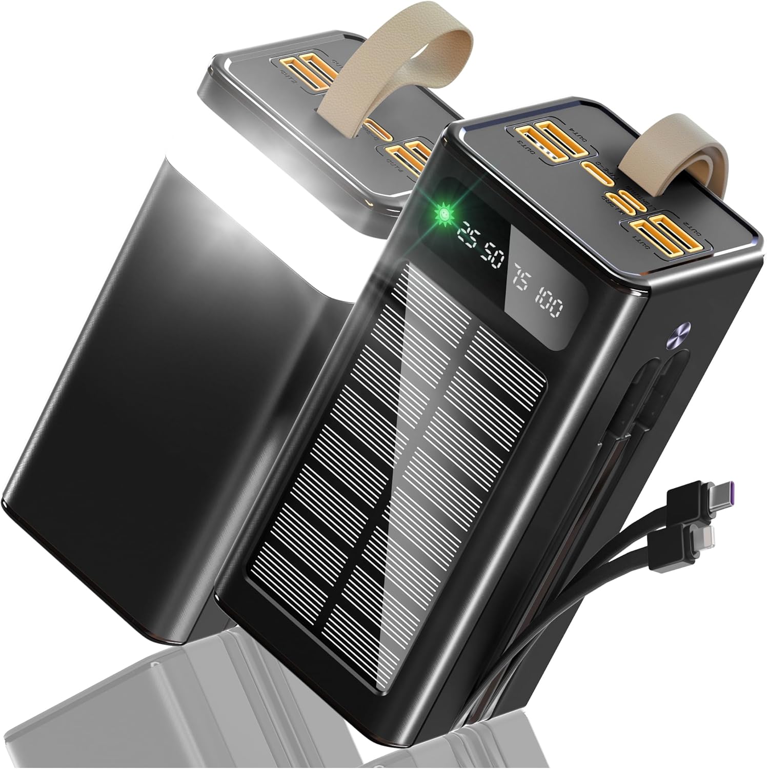 90000mAh Power Bank 35W Fast Charging with Solar Charger,Built-in USB-C/Lightning Cables High Capacity Portable Charger for Camping,Travel,Emergencies,Tech Devices| 9-Port PD/USB-C, LED Flashlight