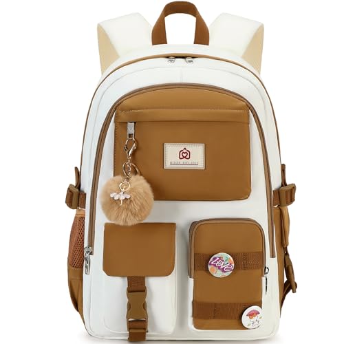 Backpack for Girls,School Backpack Women College Laptop Backpacks Teens Bookbag Kids Elementary Middle High School Bag Student Travel Daypack-Khaki Beige