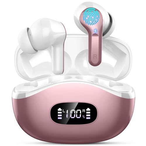 Wireless Earbuds Bluetooth Headphones, 2025 Hi-Fi Stereo Deep Bass Ear Buds, 4 ENC Noise Cancelling Mic, USB Fast Charging in-Ear Earphones, IP7 Waterproof Workout Sport for Laptop Pad Android iOS