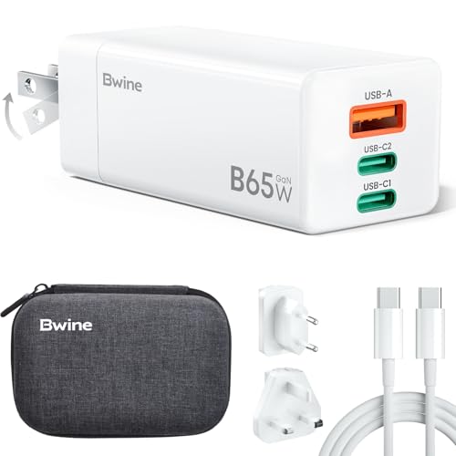 Bwine 65W USB C Charger,3-Port Fast Charging Blocks, Universal Travel Adapter Kit,Compatible with iPhone17/Pro,Galaxy S24,Note 20/10+,iPad and More
