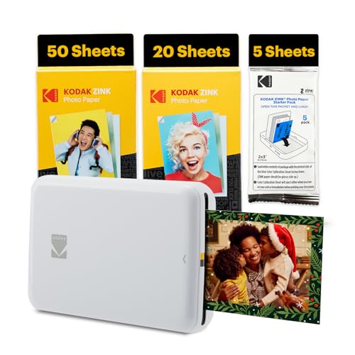 KODAK Step Instant Smartphone Photo Printer - 75 Sheets Bundle - Portable Mini Color Wireless Mobile Printer - Zink 2x3 Sticky-Back Photos - Bluetooth Compatible with Smart Devices - Fun App -White