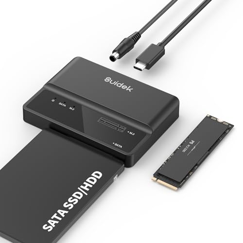 NVMe SSD Enclosure, 10Gbps USB to M.2 and SATA Adapter Tool Free PCIe NVMe External Hard Drive Reader Compatible with M.2(M Key&M+B Key) Any Sizes and 2.5"/3.5" SATA SSD/HDD